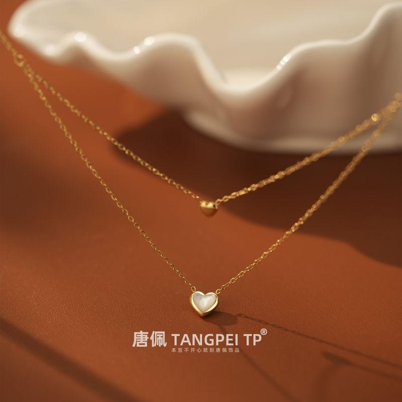

Тан Пэй TP Ювелирные изделия Двухслойное ожерелье с любовью Женское 2025 Весна Новинка Простое Темперамент Оригинальный дизайн с двумя персиковыми сердечками Gold Plated Double Layer Heart Necklace