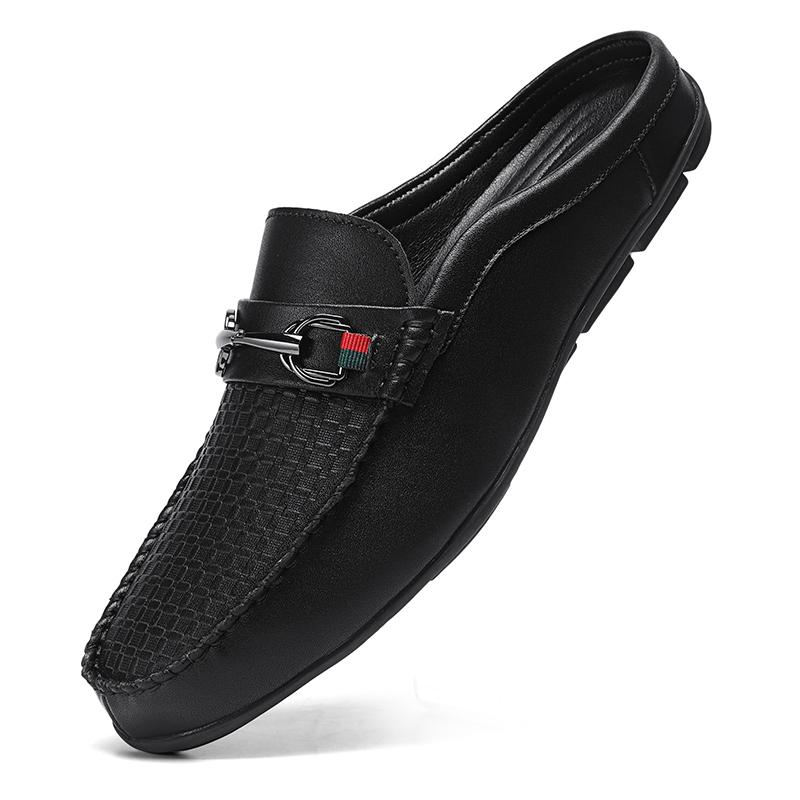 

Кожаные модные туфли для отдыха на свежем воздухе, мужские повседневные туфли для ходьбы, новое поступление, мужские полутапочки, новые удобные мягкие тапочки 47 чёрный