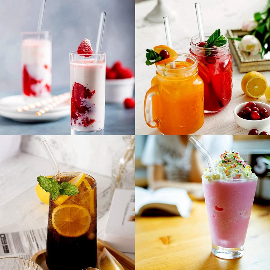 4 szt. 20 cm Szklane Słomki do Picia Wielokrotnego Użytku Kolorowe Szklane Słomki do Napojów Sok Ekologiczne Słomki Koktajlowe Barowe Naczynia do Picia