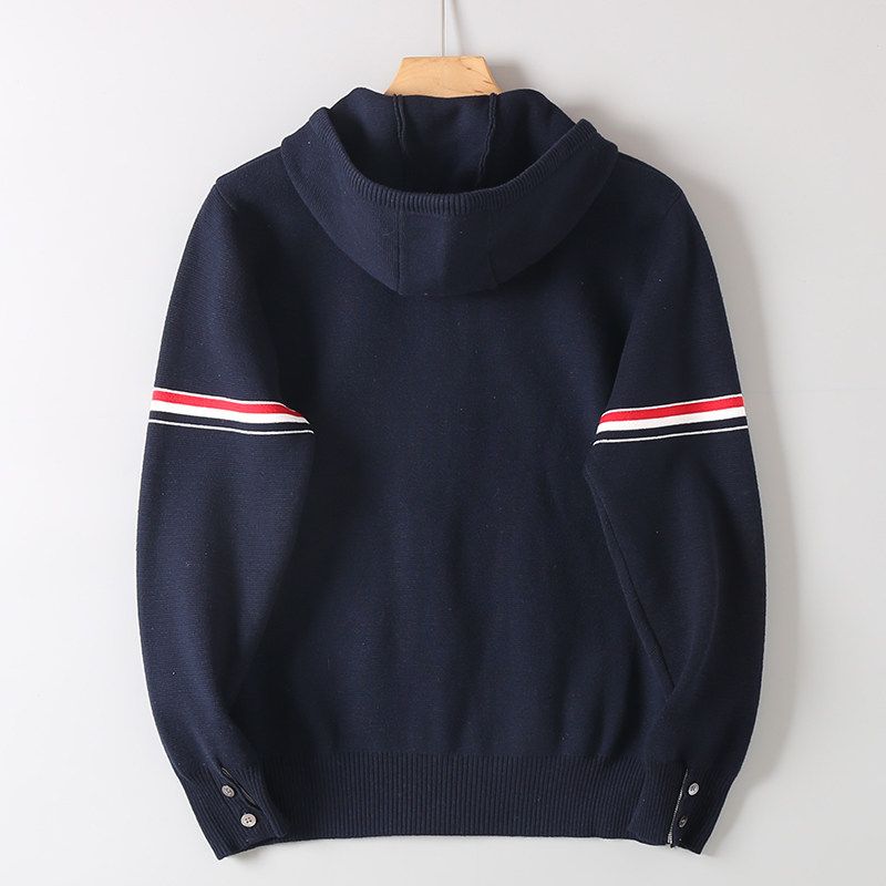 Trendy Preppy Style Colorful Narrow Goods Sleeve Men and Women Couple Knitting Cardigan Sweater Hooded Jacket Thick Coat