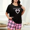 Sommer pluss størrelse 3XL 4XL 5XL kortermet topper og shorts pyjamassett avslappet oversized bokstavtrykk rutete pyjamas for kvinner nattøy sett hjemmeklær