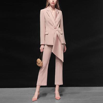 Women Lapel Long Sleeve Triple Breasted Two-piece Office Business Blazer Pants Suit