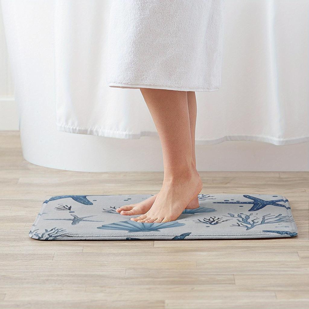 1PC Starfish seashells Kitchen Rug Non-Slip Door Mat Pop design Bathroom Rug Bath Mat Carpet for Home Sink Laundry Decoreeree