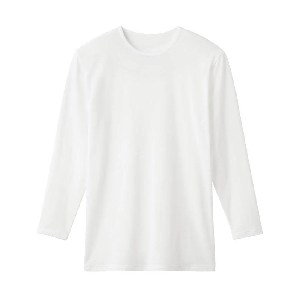 Gunze MCA608N Acedron Soft Stretch Crew Neck Long Sleeve Inner Striped Size M Men's Top, Fabric, White,