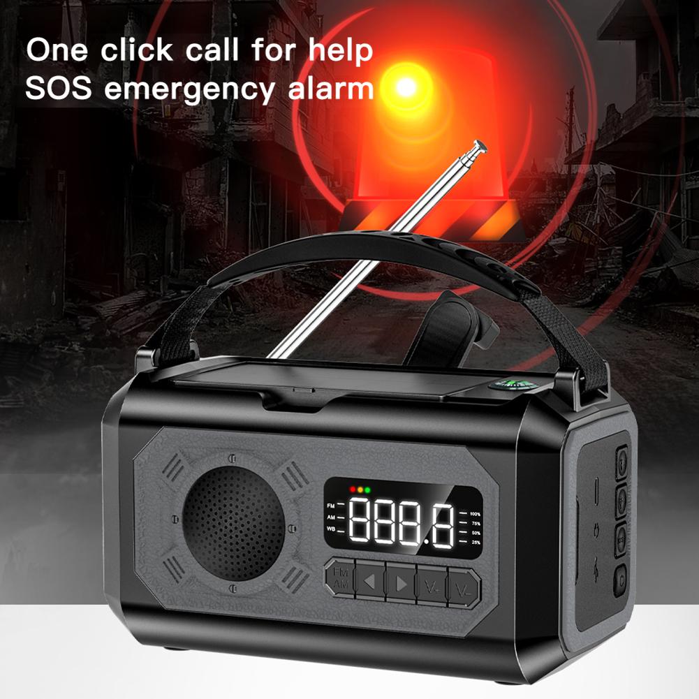 Solar Weather Radio 16000mAh-12000mAh Flashlight Hand Crank Emergency Radio Reading Lamp Built-In Speaker for Outdoor Survival