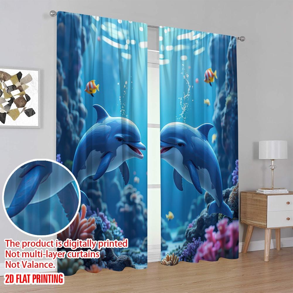 2D Flat Printing 2pcs Curtain Ocean Versatile Fabric,Without Electricity Spring Party & Holiday Decor for Festive Atmosphere