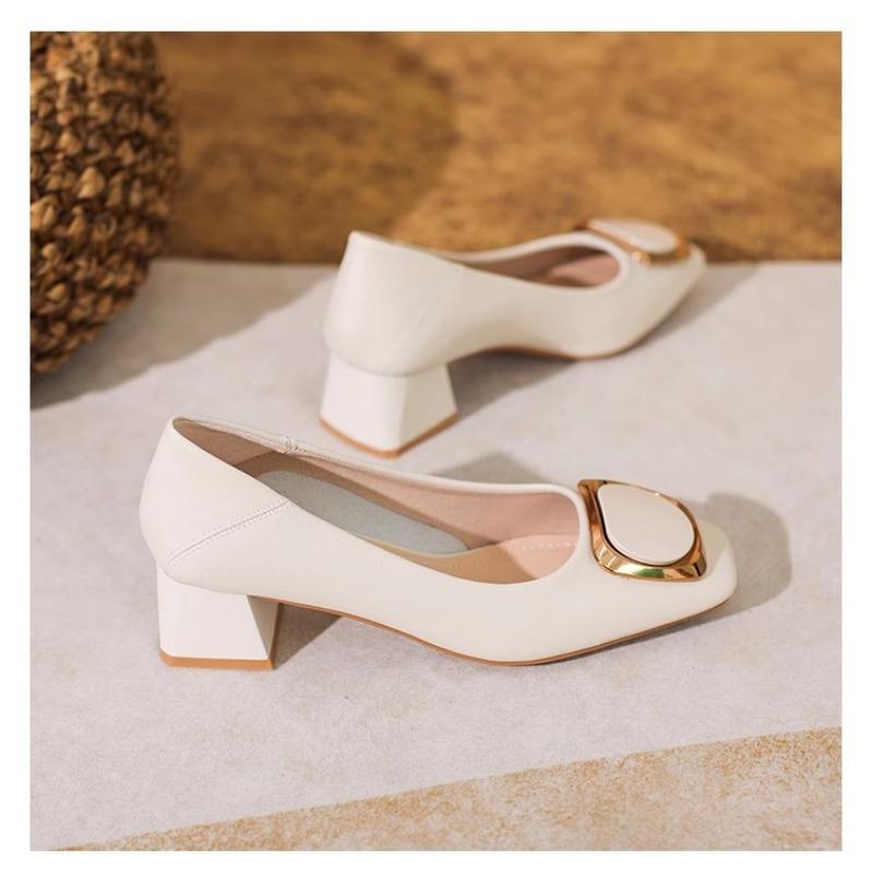 Spring and Summer New Thick Heel Square Head Shallow Mouth Medium Heel Single Shoes Women's Black Work Shoes