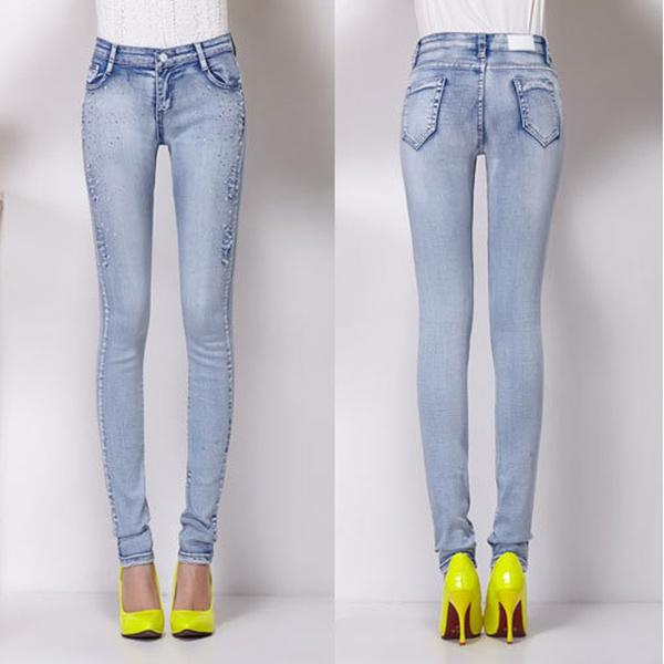 Moda Mujer Jeans Pantalones Vaqueros Skinny Azul Alta Cintura Estirada  Damas Pantalones Delgados Brillante Diamante Decoración Mujer Lápiz Largo  Jeans comprar a buen precio — entrega gratuita, reseñas reales con fotos —  Joom
