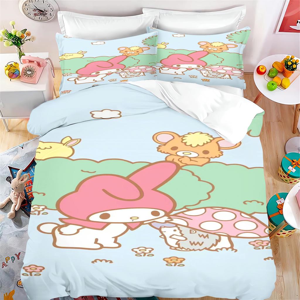 MINISO Cartoon Quilt Cover My Melody for Boys and Girls Sanrio Double Duvet 3Pcs Printing Home Bedding Custom Made Set King Size