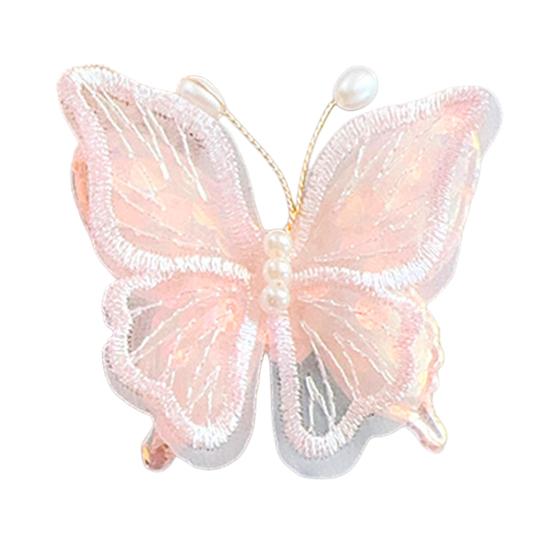 Girl Hairpin Double Layer Mesh Yarn Butterflies Decor Hair Clip with Imitation Pearls