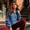 Comfortable Women Sweatshirt Leopard Print Hoodie, Oversized Half Zip Hooded with Hoodie Kangaroo Pocket, Fall Long Sleeve Casual Pullover Top