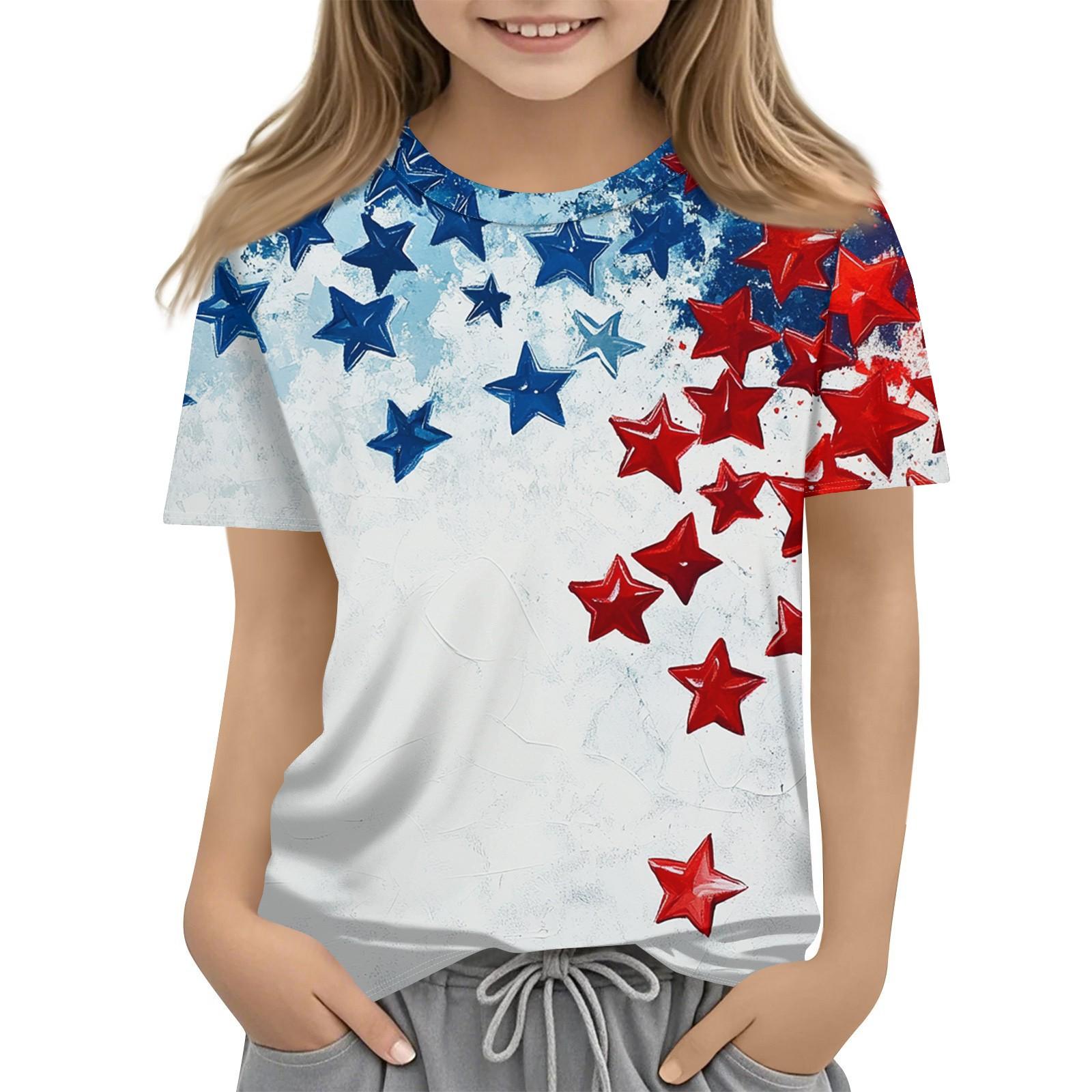 

Детская модная повседневная футболка с коротким рукавом и принтом «День независимости» с круглым вырезом 110 белый
