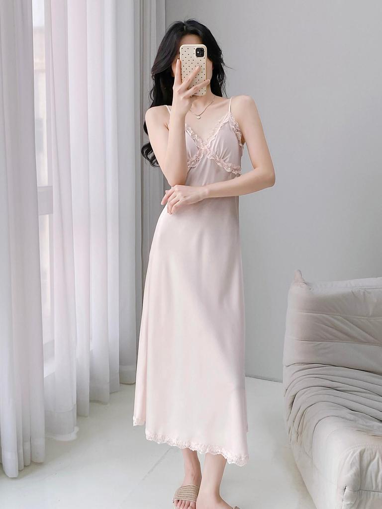 Vestaglia con Spalline Sottili in Seta di Ghiaccio - Sexy Accappatoio da Sposa per Primavera/Estate
