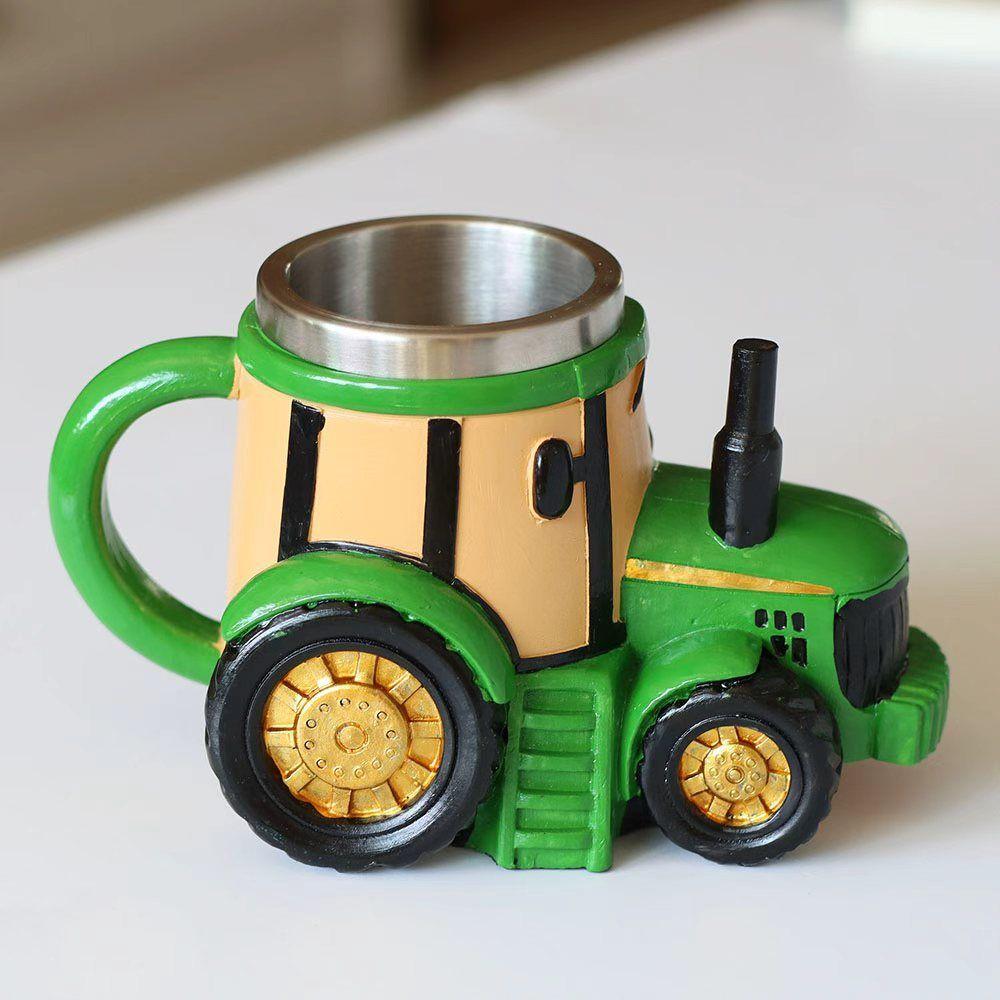 

Creative Tractor-Shaped Mug with Green Cartoon Resin Shell + Stainless Steel Inner Lining, Fun Decorative Piece Drinkware 201-300ml зелений