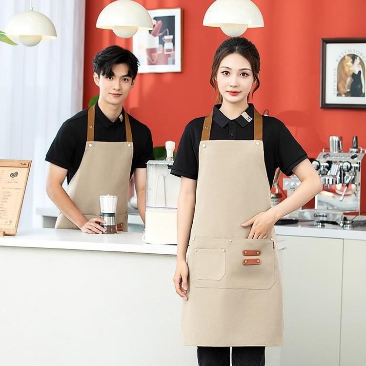 Adjustable Waterproof Canvas Apron with Logo Print for Kitchen and Restaurant Use