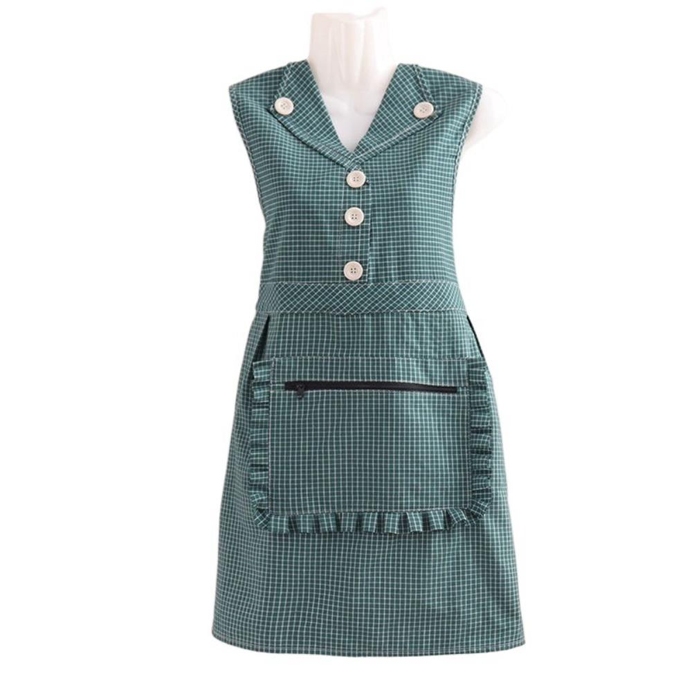 Cotton Cooking Apron Oil-proof Sleeveless Apron Household Waistcoat Lapel Apron Kitchen зелёный