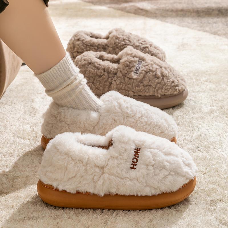 Cotton Slippers Women's Winter Bag Heel Home Warm and Non Slip Plush Cotton Shoes for Men Wearing Outside