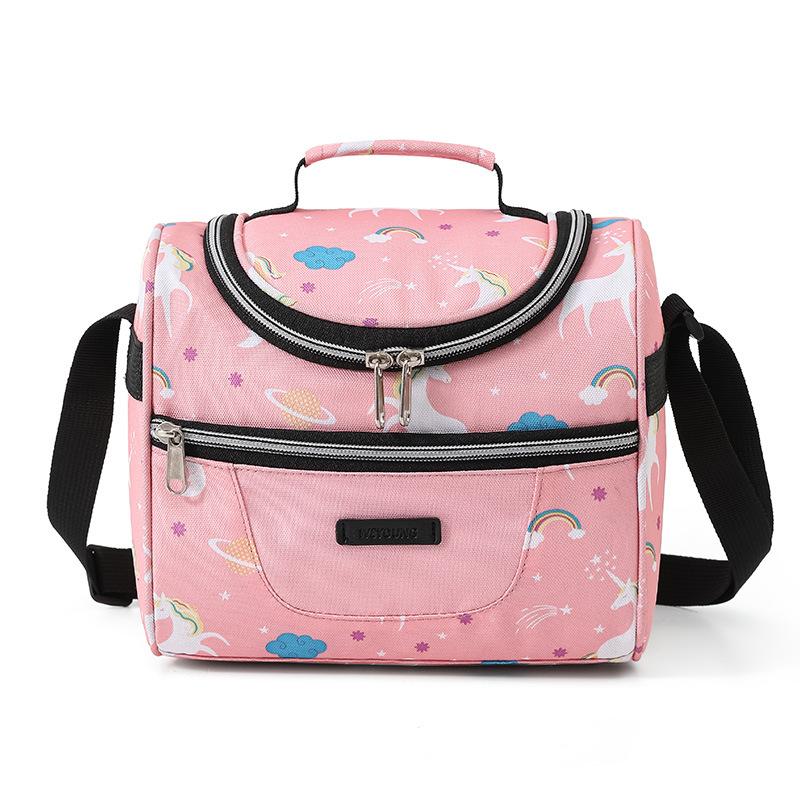 New Printed Oxford Cloth Insulated Bag Handheld Lunch Bag Waterproof Lunch Bag Student Large Capacity Crossbody Bento Bag