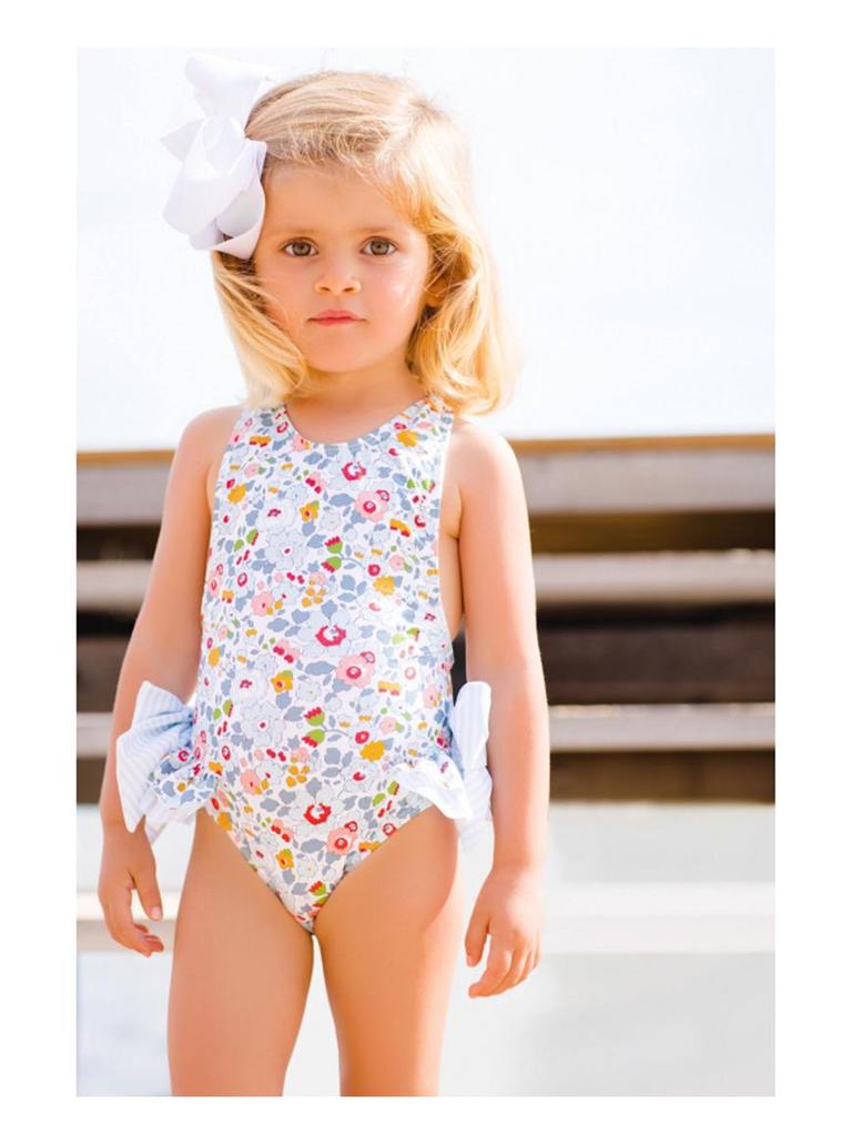 Summer Girls' One-Piece Swimsuit: Cute Blue and Pink Print