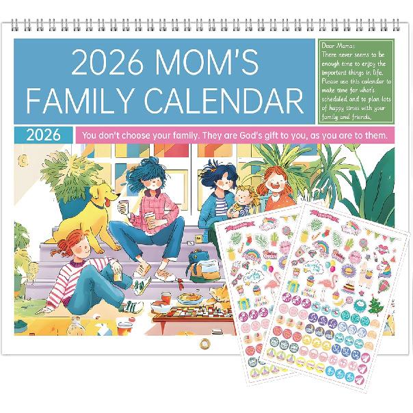 2026 Moms Calendar - Mom s Family Organizer & Calendar 2026, 14.6  x 23  , Jan 2026 to Dec 2026 Hanging Wall Calendar, Larger Grid, Back Pocket, 2026 moms calendar