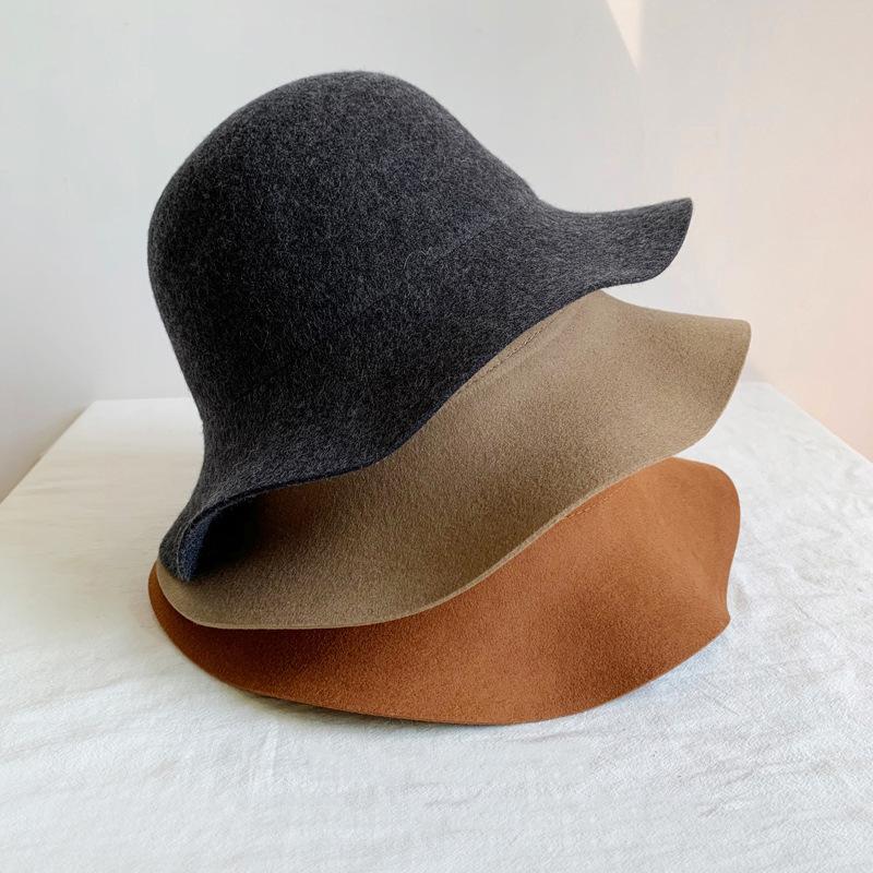 NEW Fedora Hat Women's Autumn Wave Curled English Retro Versatile Fisherman Hat Fashion Hepburn Woolen Top Hat