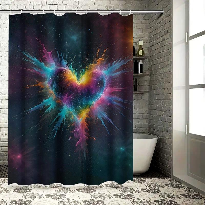 Galactic Heart Shower Curtain - Waterproof, Mildew-Resistant, Machine Washable For Cosmic Bathroom Decor
