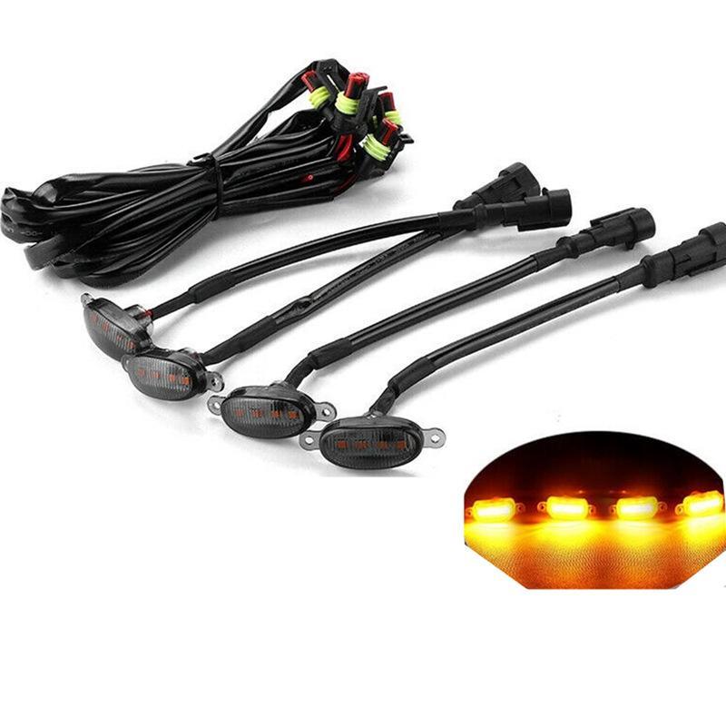 4Pcs High Brightness Car Grille LED Lights Yellow Daytime Running Warning Lamps for Off-Road Truck Safety Driving