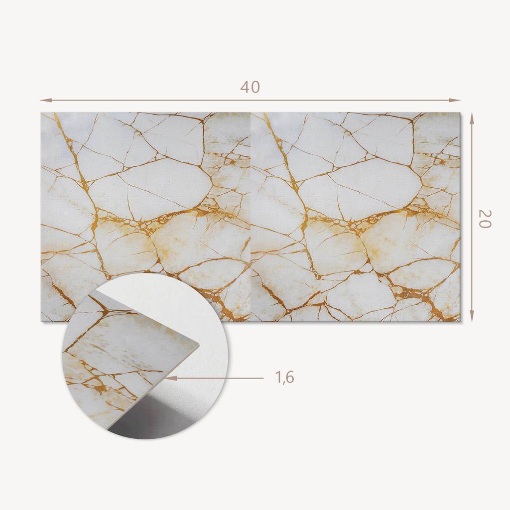 Set of Self-Adhesive Vinyl Tiles with Print Elegant Marble Pattern 10x40x20 Cm