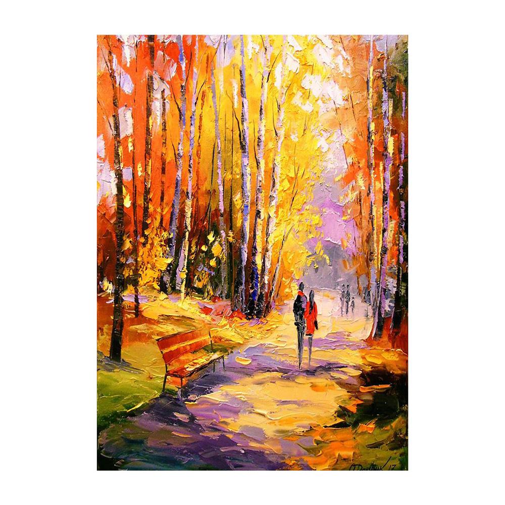 Nordycki Jesienny Deszczowy Pejzaż Plakat Płótno Obraz Olejny Zakochani Spacerujący Obraz Ścienny do Nowoczesnego Salonu Dekoracja Domu