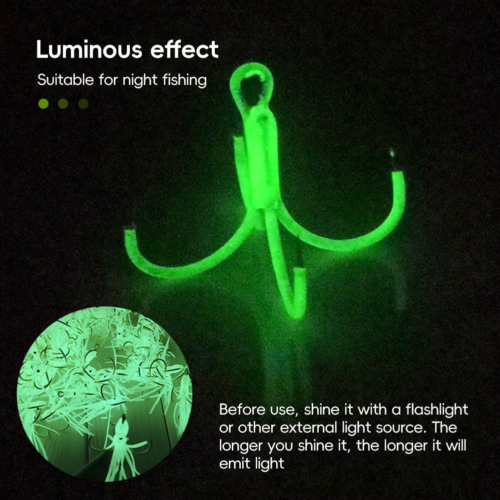6PCS/Box Luminous Squid Quad Hook Without Barbs Sea Fishing Simulation Squid Bait Fishing Gear Accessories