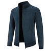 Neuer Samt-Pullover Cardigan Herren Stehkragen Herrenpullover Fleece Dick Warm Gestrickte Pulloverjacke Uni Reißverschlusstasche Cardigan