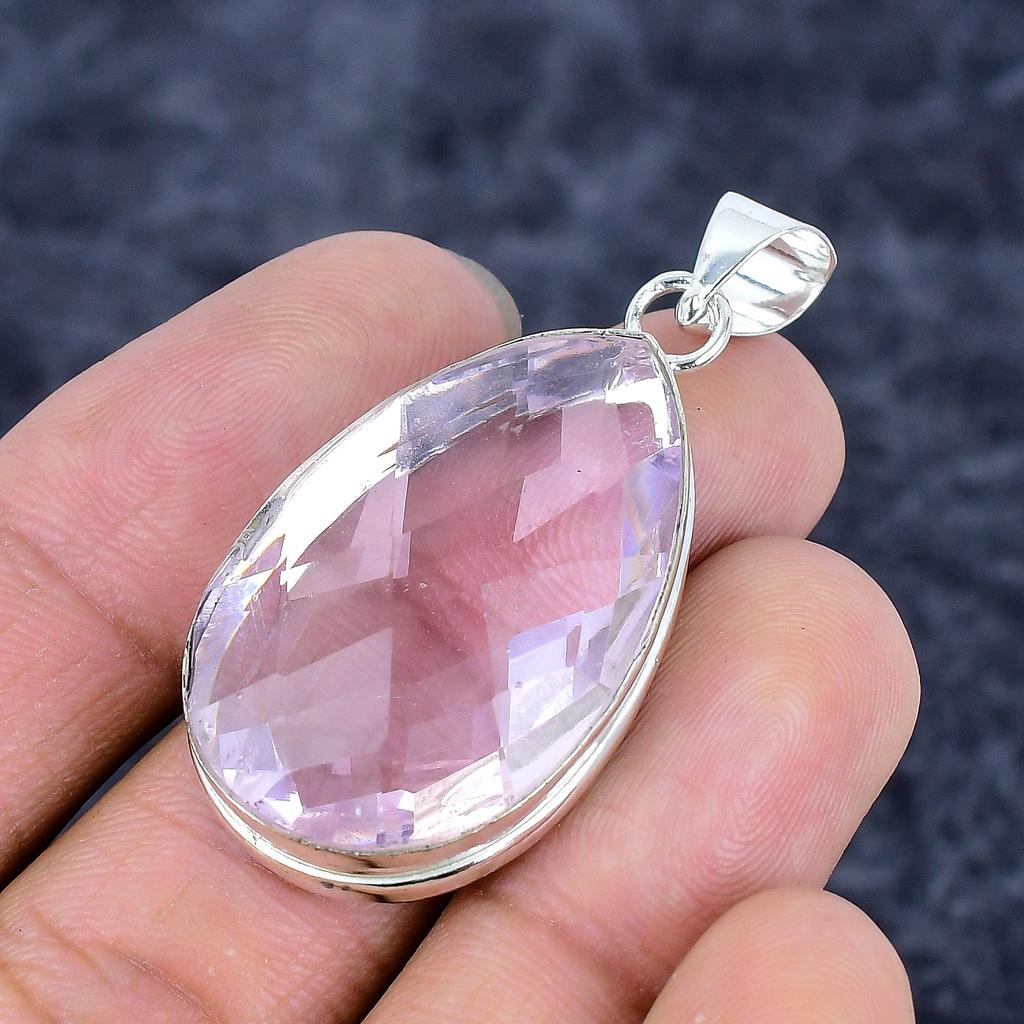 Pink Kunzite Gemstone Handmade 925 Sterling Silver Jewelry Pendant 1.97" M-3259