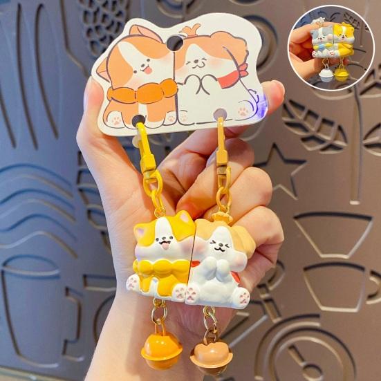 1 Pair Keychain with Bell Cartoon Dog Shape Magnetic Design Key Chain Keys Bags Phones Small Items Accessories