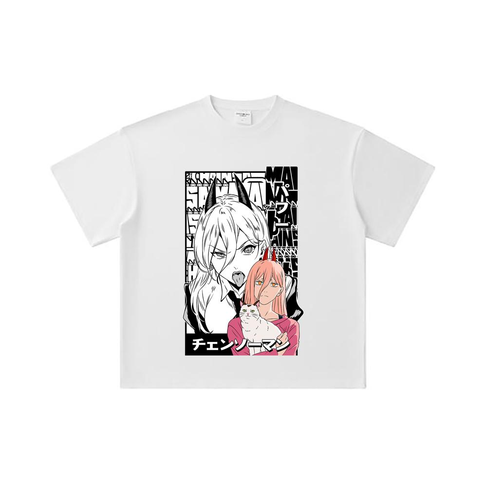 260 GSM Double Yarn 32 Count 100% Cotton Chainsaw Man V57 Power Print Unisex Heavy Cotton T Shirt