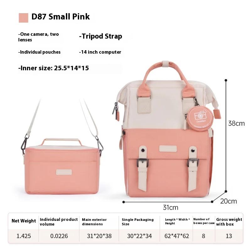 

Color-Blocked Camera Backpack Double-Shoulder Bag Photography Bag Backpacks Suitable For D87 pink small