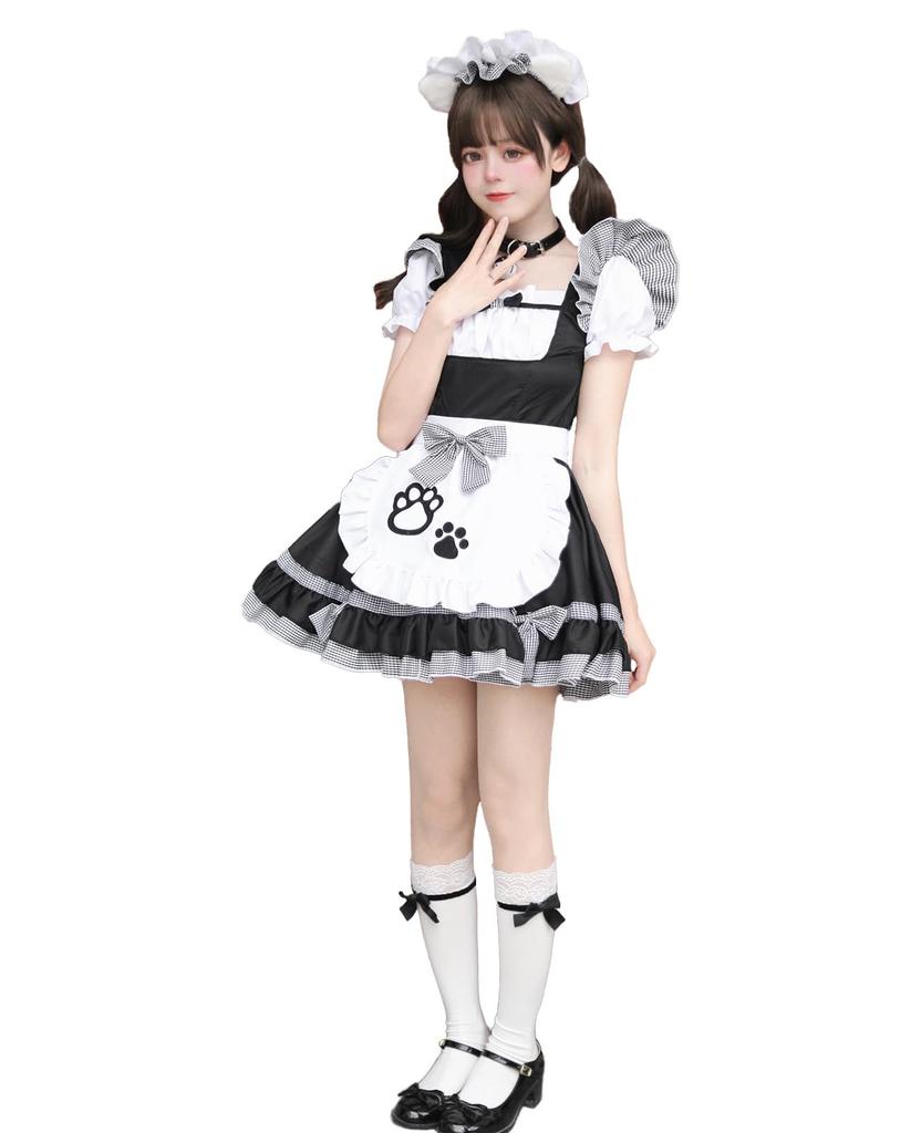 Cat Ear Maid Costume with Plus Cute Maid Halloween Maid Perfect for Photo School and Black [CR ROLECOS] Pannier, Size, Uniform, Costume, Women's,