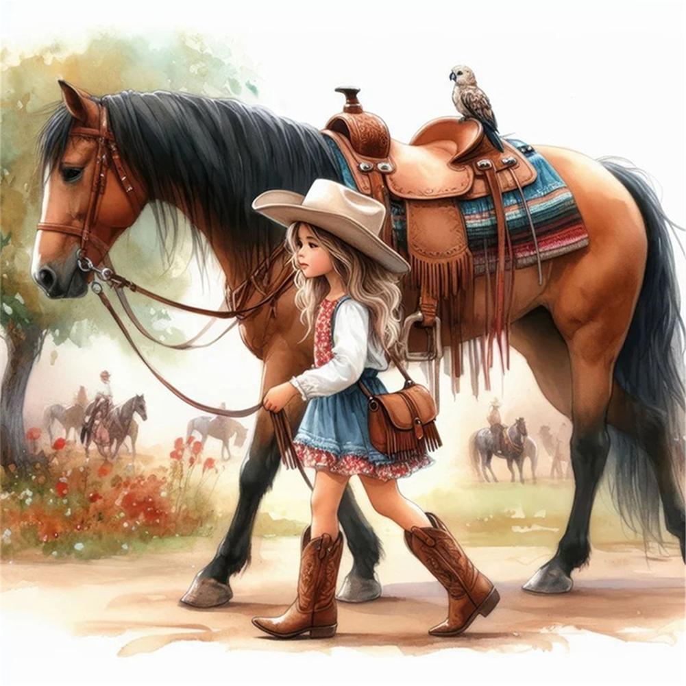 Girl and Horse Printed Cross Stitch Kit DIY 11CT Embroidery Craft Set Home Decor