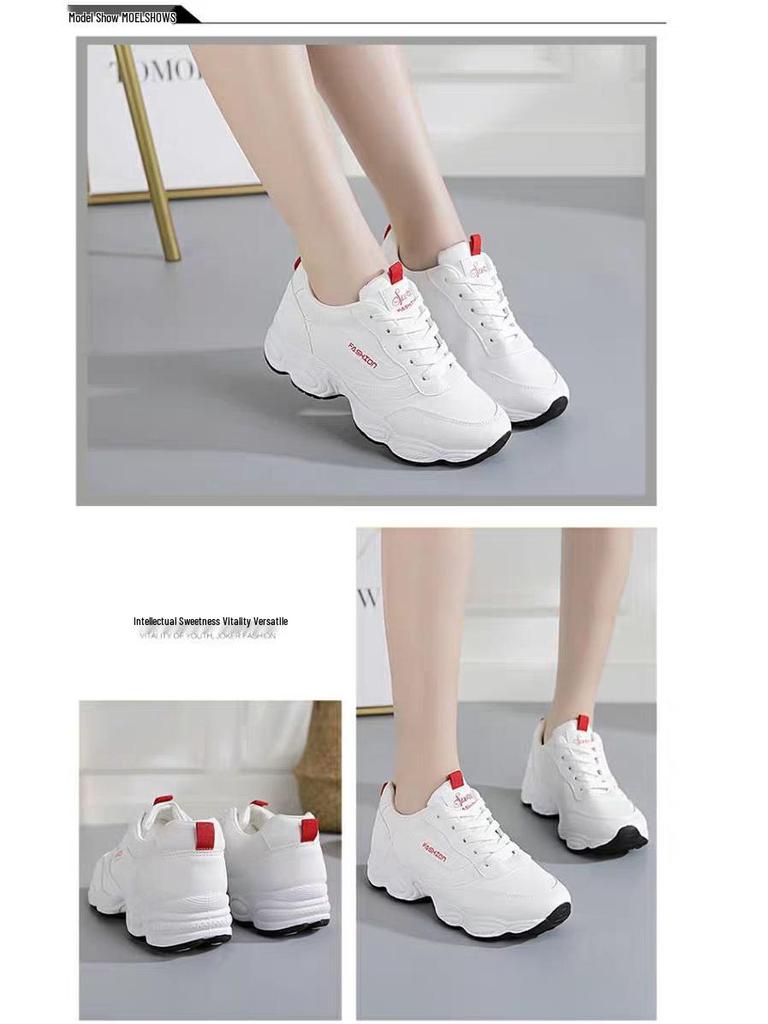 Women's 2025 White Leather Sneakers: Spring & Autumn Thick Sole Versatile Casual Shoes