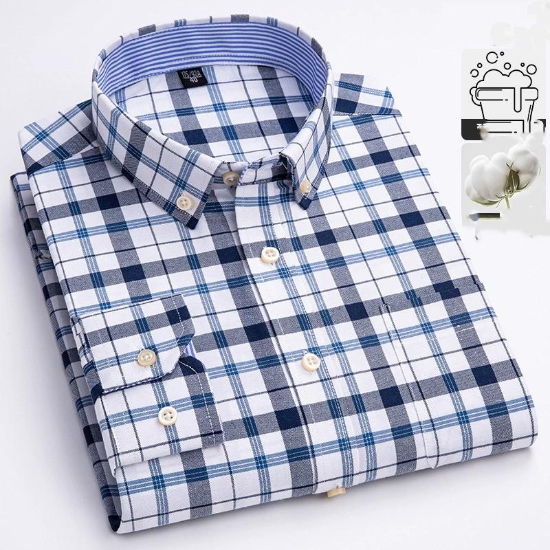 Spring and Autumn Oxford Spun Men's Shirt Cotton Long-sleeved Casual Shirt Slim Plaid Casual Cotton Shirt