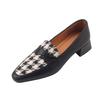 Fashion NEW Spring Women Loafers Square Toe High heels Cotton Fabric Chunky Heel Women Pumps Retro Lattice Split Leather Shoes for Women