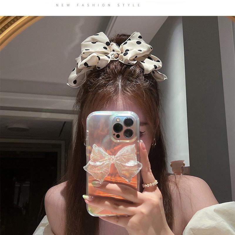 Polka Dot Bubble Hairpin Retro Fashionable Satin Spring Clip Korean Simple Low Ponytail Hairpin Temperament Hairpin