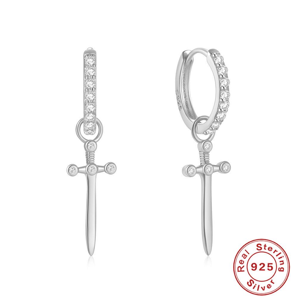 

S925 Sterling Silver Ins Wind Dagger Earrings, Ear Buckle Earrings, Fashionable, Simple And Creative Diamond Earrings 925 Silver