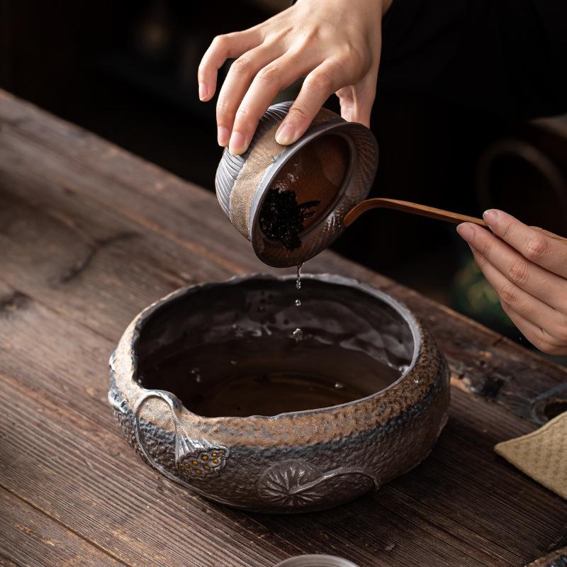 Japanese Gilding Iron Glaze Tea Wash Stoneware Cup Wash Writing-Brush Washer Tea Basin Tea Residue Barrel Tea Ceremony Utensils