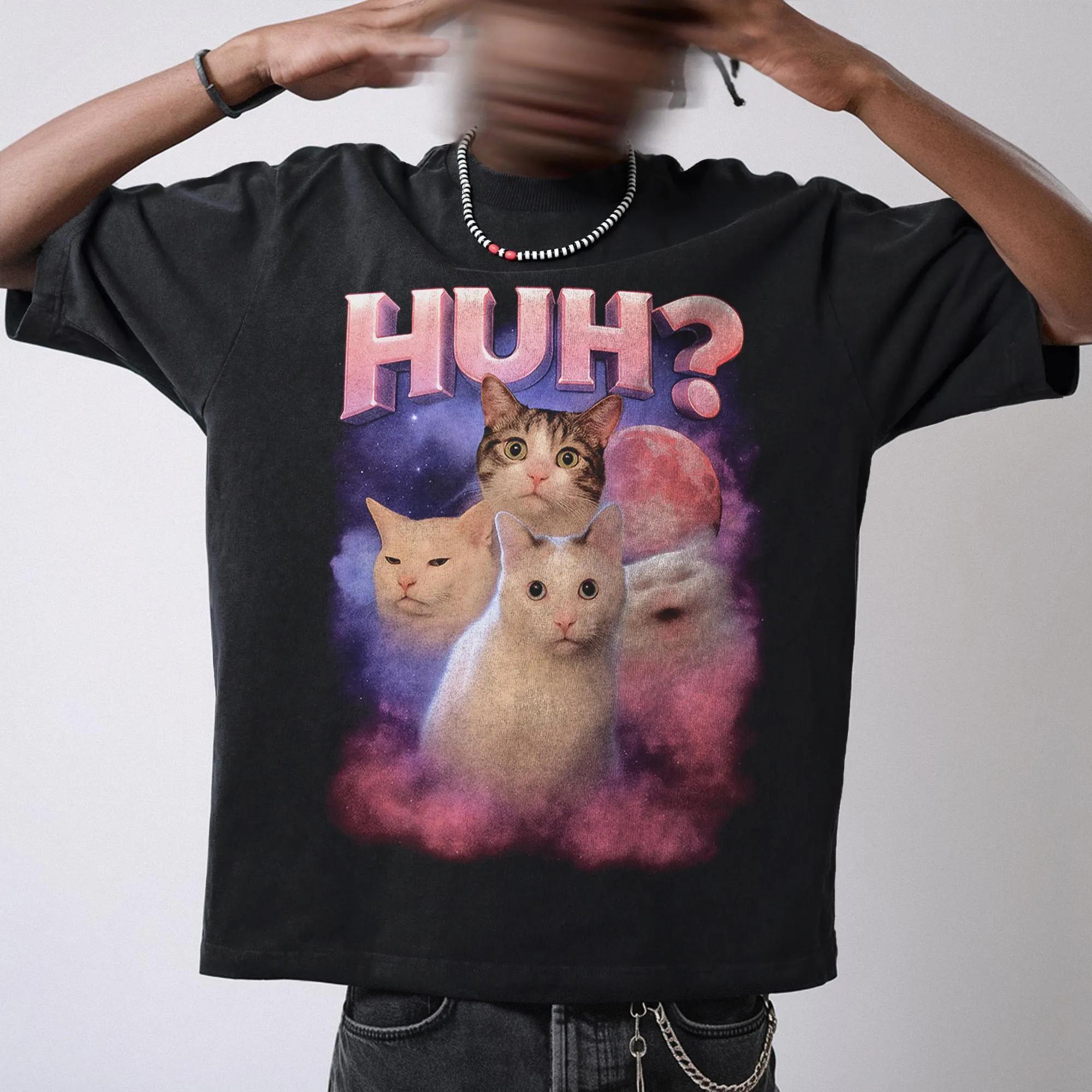 Confused Cat Meme TShirt Galaxy Graphic Unisex Summer Mens and Womens Loose Comfortable and Breathable Tshirt Top Cotton 3XL