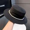 French Celebrity Style Pearl White Top Hat Women Spring and Summer Sunshade Sun Protection Travel Holiday Flat Top Straw Hat Big Brim