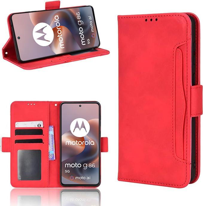 Flip Case for Motorola Moto G86 5G, Card Slot, Red