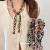 Leopard Print Beaded Bow Silk Silk Scarf Necklace Retro Ethnic Style Collarbone Chain Personality Niche Design Neck Chain Female