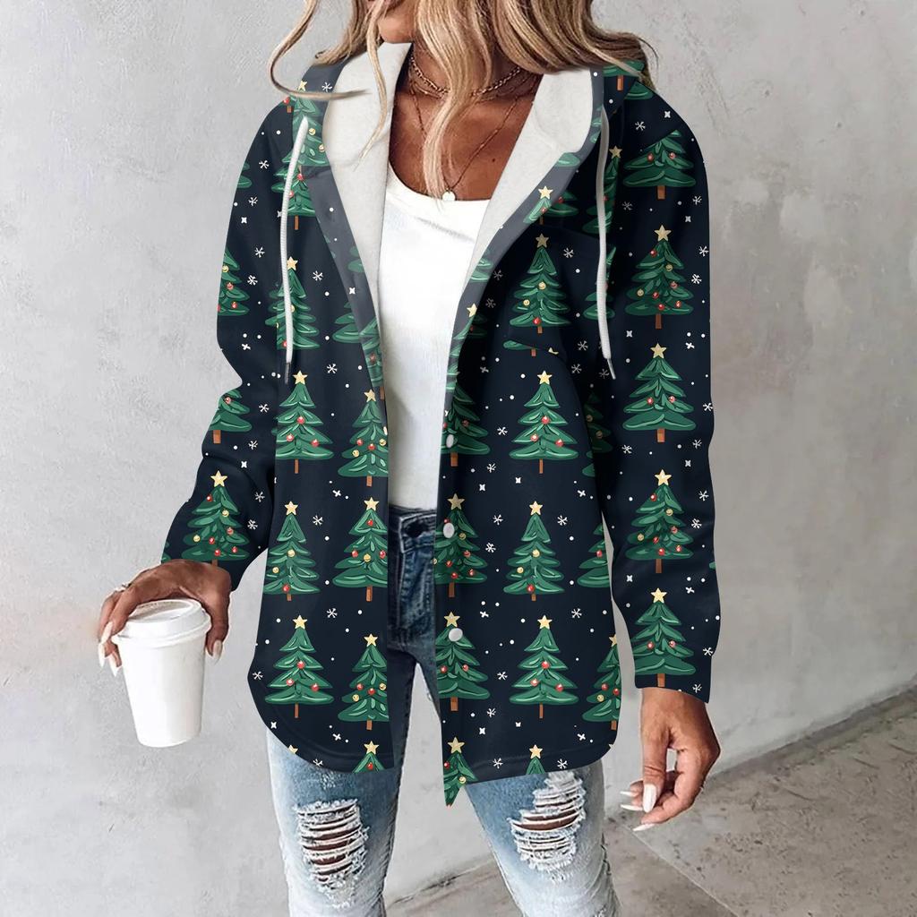 Damekåpe Casual Og Moteriktig Sammensatt Tykk Og Varm Trykt Hettejakke