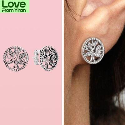 Sterling Tone Pendiente Sparkling Family Tree Stud Earrings Earrings Fit Earrings For Women Fine JewelryTrendy Stud
