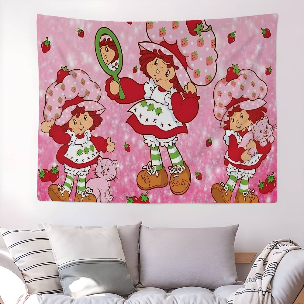 SStrawberryshortcake Girl Anime Tapestry Hanging Tarot Hippie Wall Rugs Dorm Wall Hanging Sheets